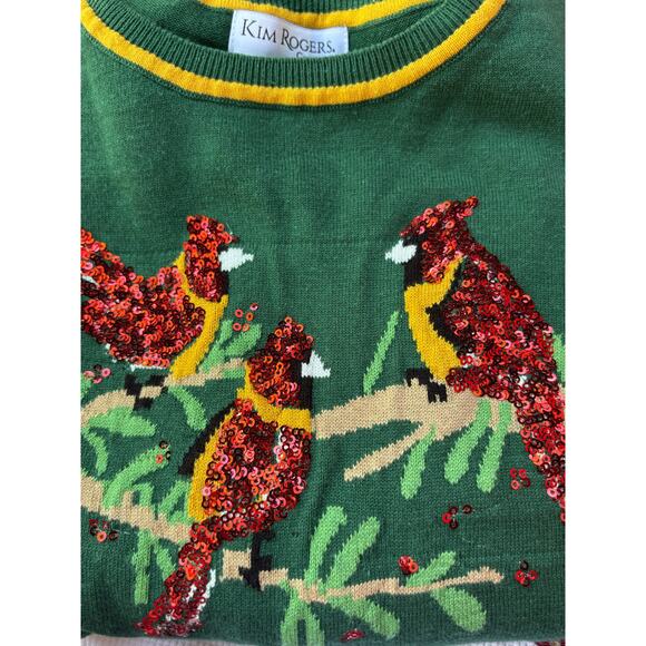 Kim Rogers Curvy Sequin Red Cardinal Sweater Holidays Sparkly Festive Christmas - Picture 4 of 7